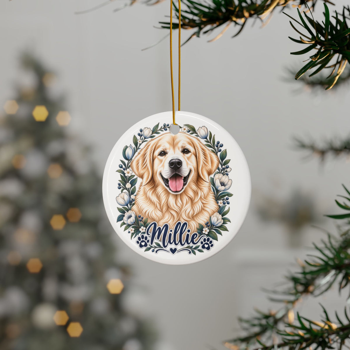 Custom Pet Portrait Ceramic Ornament – Personalized Dog Photo Keepsake