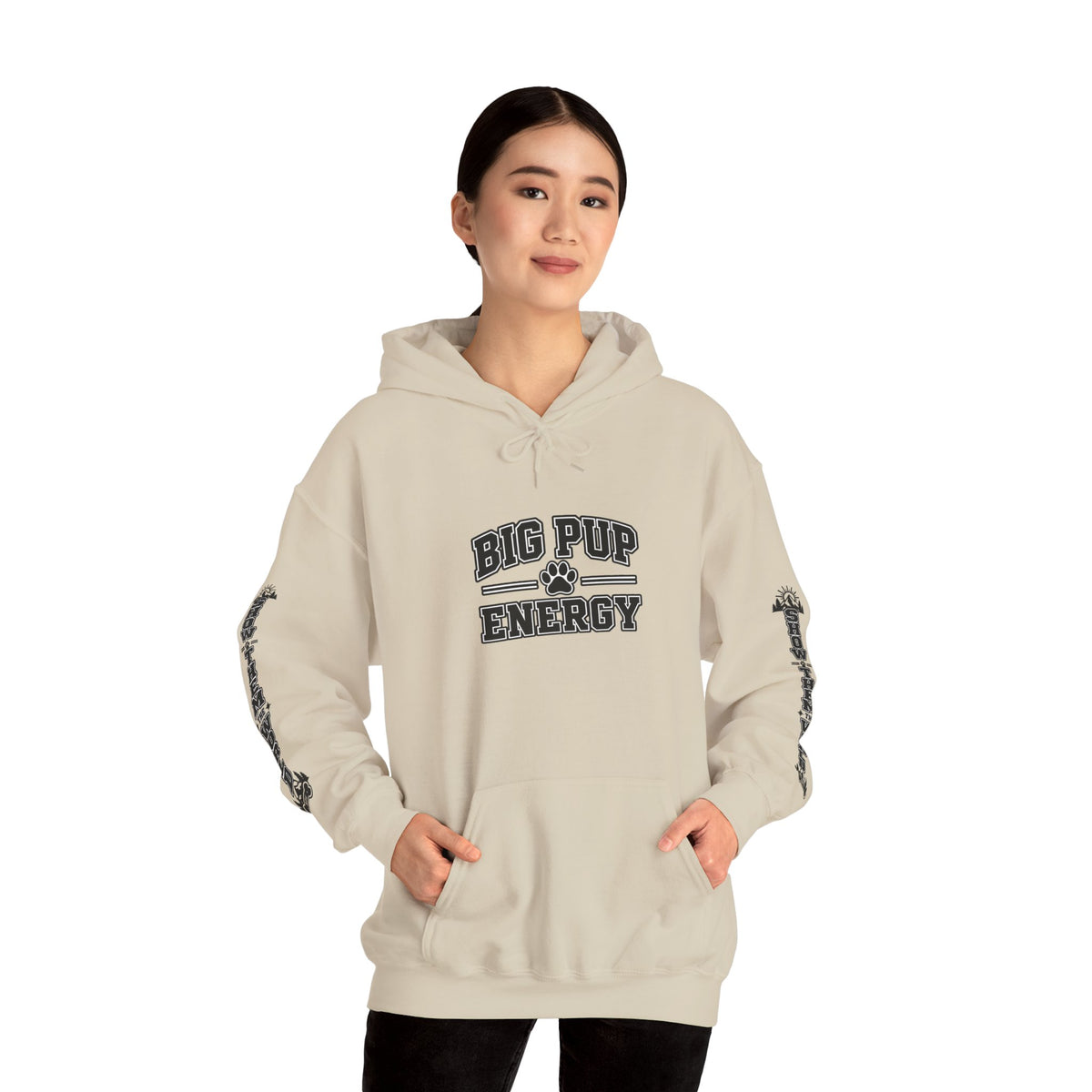 Big Pup Energy Hoodie, Show Them The World Sleeve Print Dog Hooded Sweatshirt, Outdoor Adventure Pup Pullover, Cozy Hiking Dog Lover Jumper