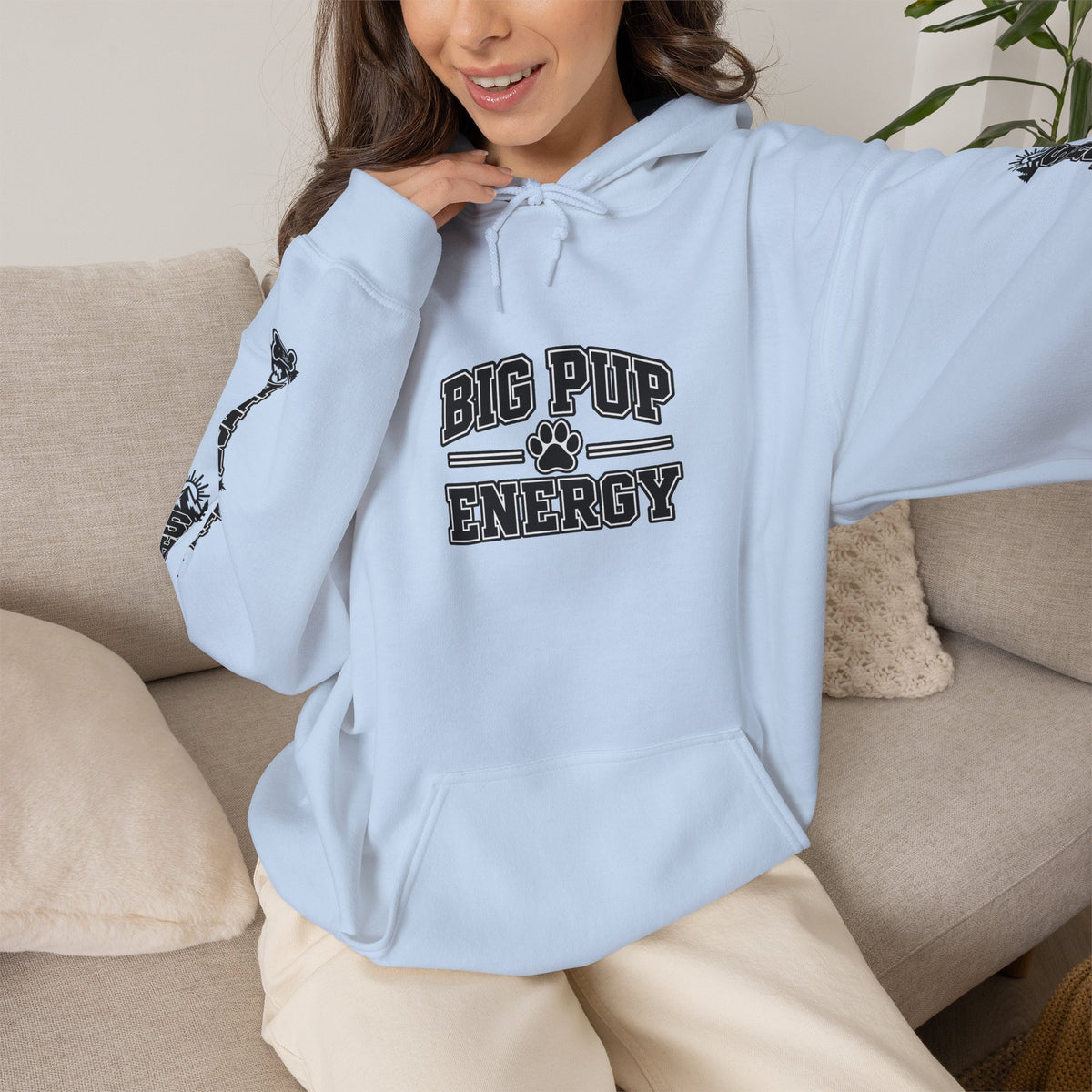 Big Pup Energy Hoodie, Show Them The World Sleeve Print Dog Hooded Sweatshirt, Outdoor Adventure Pup Pullover, Cozy Hiking Dog Lover Jumper
