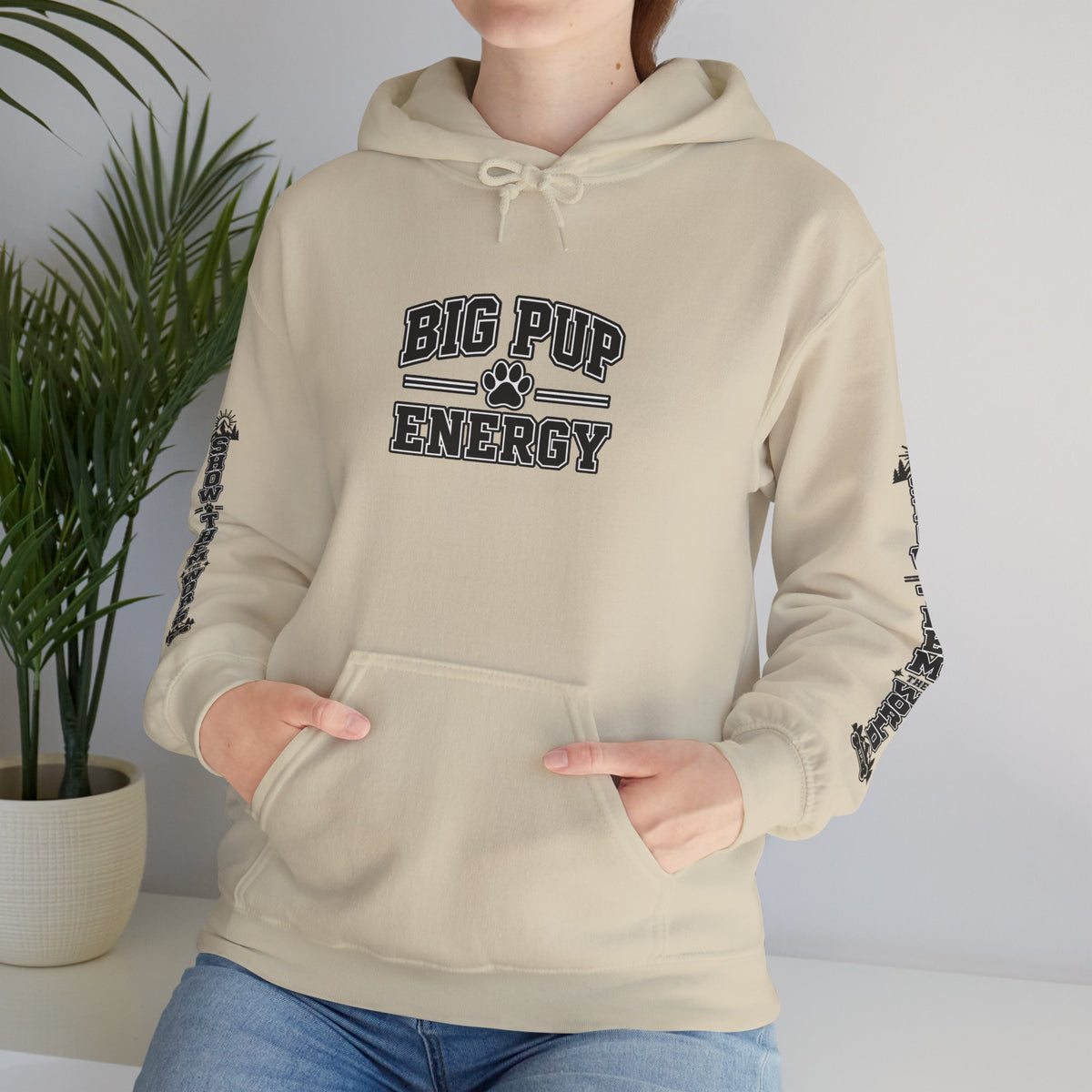 Big Pup Energy Hoodie, Show Them The World Sleeve Print Dog Hooded Sweatshirt, Outdoor Adventure Pup Pullover, Cozy Hiking Dog Lover Jumper