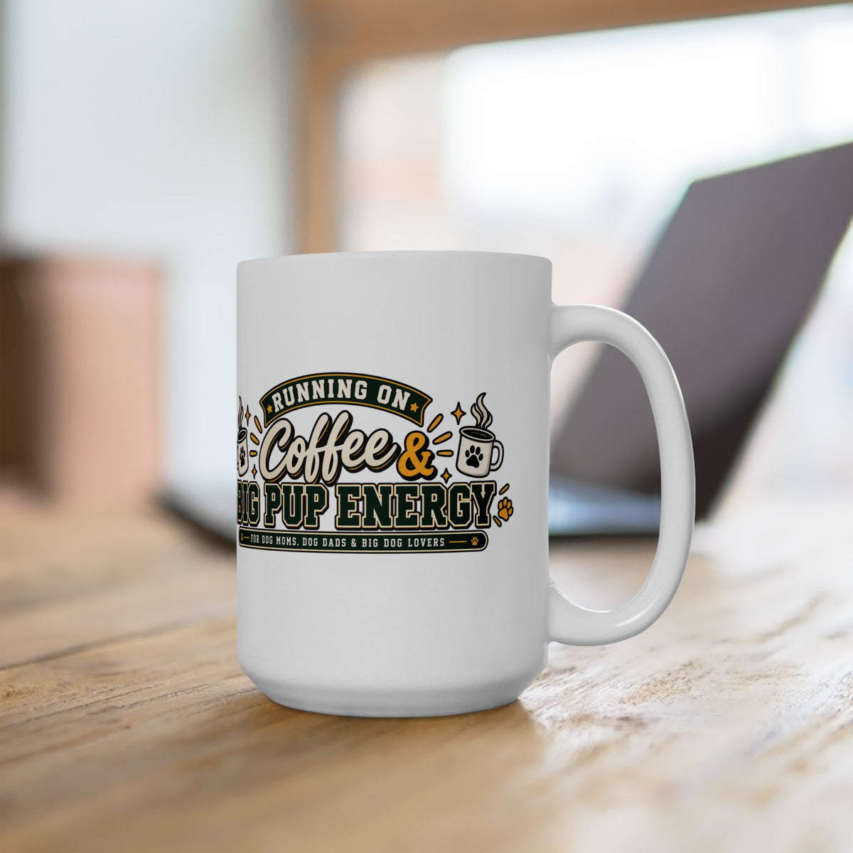 Running On Coffee and Big Pup Energy Mug, Funny Dog Mom Coffee Cup, Big Dog Lover Gift Idea, Dog Dad Ceramic Mug 11oz 15oz, Retro Pet Mug