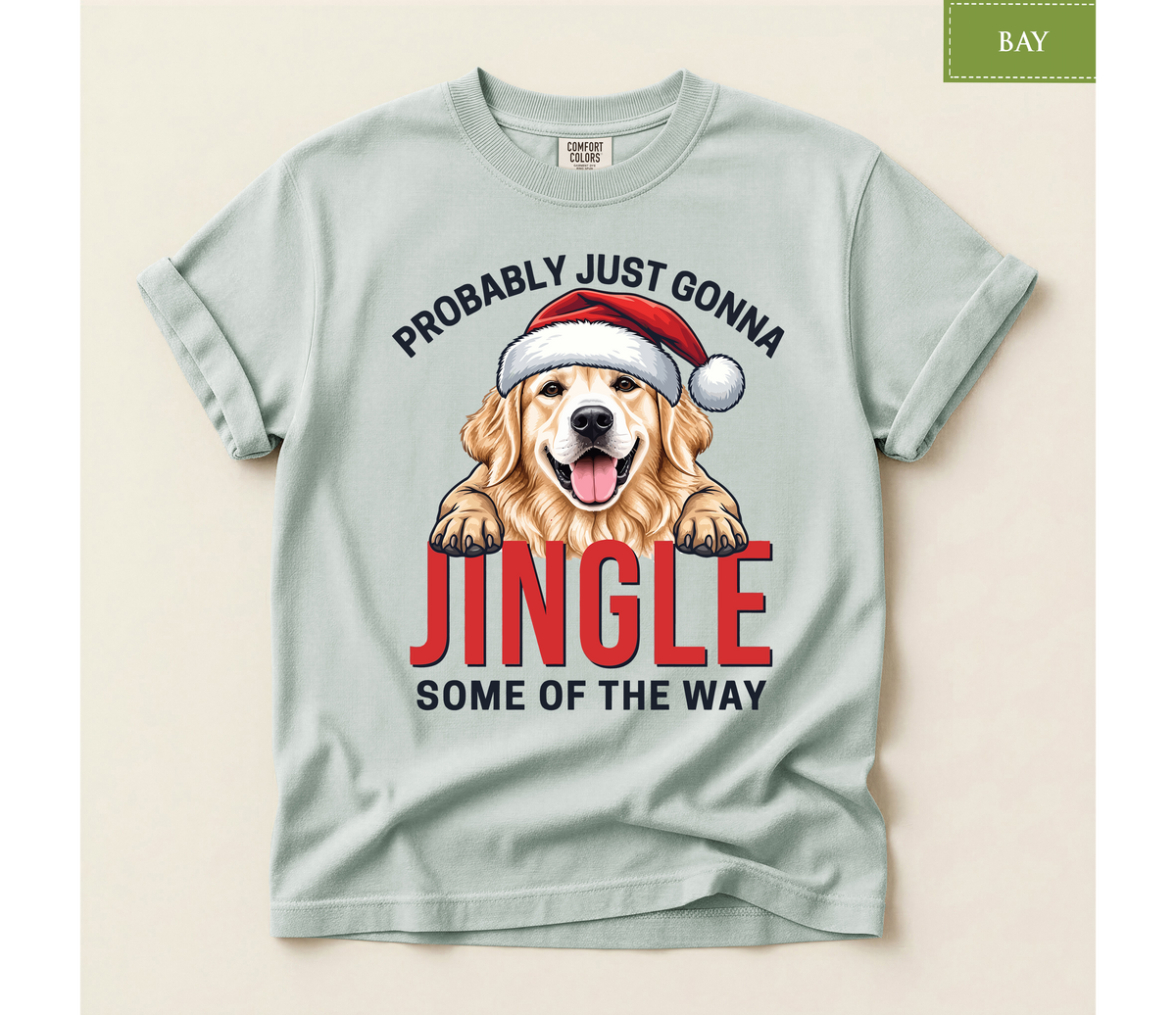 golden retriever tee, jingle retriever tee, funny dog xmas shirt, christmas dog tshirt, retriever xmas shirt, santa hat dog tshirt, retro xmas dog shirt, dog lover xmas shirt, golden retriever mom, humorous xmas tshirt, funny dog lover gift, santa dog lover gift, holiday pet gift t