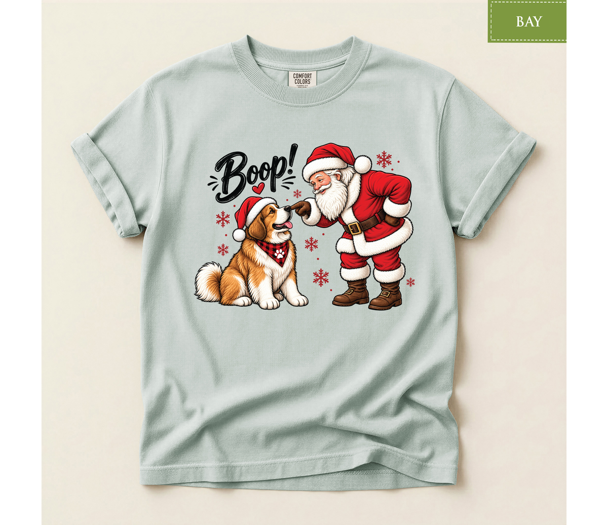 Christmas dog shirt, Santa boop tee, Dog lover gift, Saint Bernard shirt, Funny Xmas tee, Cute puppy shirt, Holiday graphic tee, Dog mom Christmas, Dog dad gift, Winter pet shirt, Merry Christmas tee, Santa Claus shirt, Festive animal tee