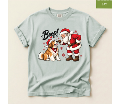 Christmas dog shirt, Santa boop tee, Dog lover gift, Saint Bernard shirt, Funny Xmas tee, Cute puppy shirt, Holiday graphic tee, Dog mom Christmas, Dog dad gift, Winter pet shirt, Merry Christmas tee, Santa Claus shirt, Festive animal tee
