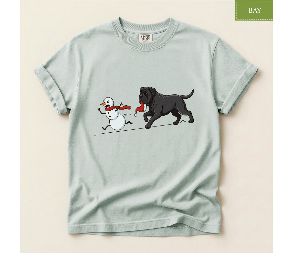 Cane corso shirt, Mastiff xmas shirt, Funny dog shirt, Christmas dog tee, Snowman chase shirt, Big dog lover gift, Dog mom Christmas, Dog dad gift, Winter graphic tee, Merry Christmas tee, Black dog xmas tee, Cute puppy shirt, Holiday pet apparel