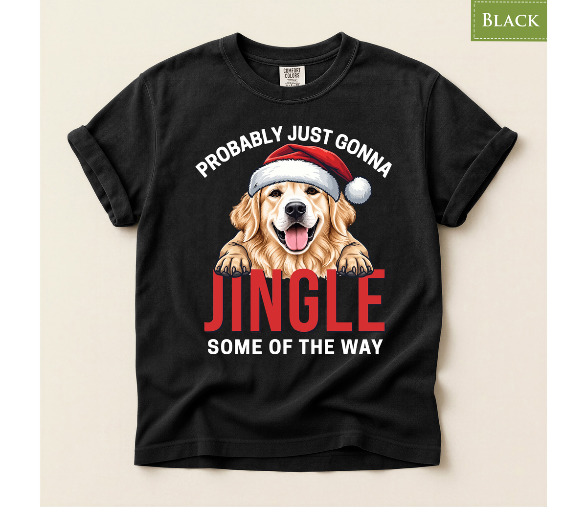 golden retriever tee, jingle retriever tee, funny dog xmas shirt, christmas dog tshirt, retriever xmas shirt, santa hat dog tshirt, retro xmas dog shirt, dog lover xmas shirt, golden retriever mom, humorous xmas tshirt, funny dog lover gift, santa dog lover gift, holiday pet gift t