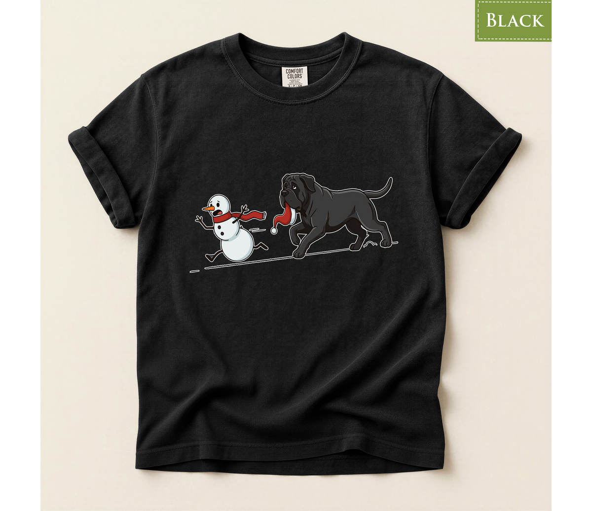 Cane corso shirt, Mastiff xmas shirt, Funny dog shirt, Christmas dog tee, Snowman chase shirt, Big dog lover gift, Dog mom Christmas, Dog dad gift, Winter graphic tee, Merry Christmas tee, Black dog xmas tee, Cute puppy shirt, Holiday pet apparel