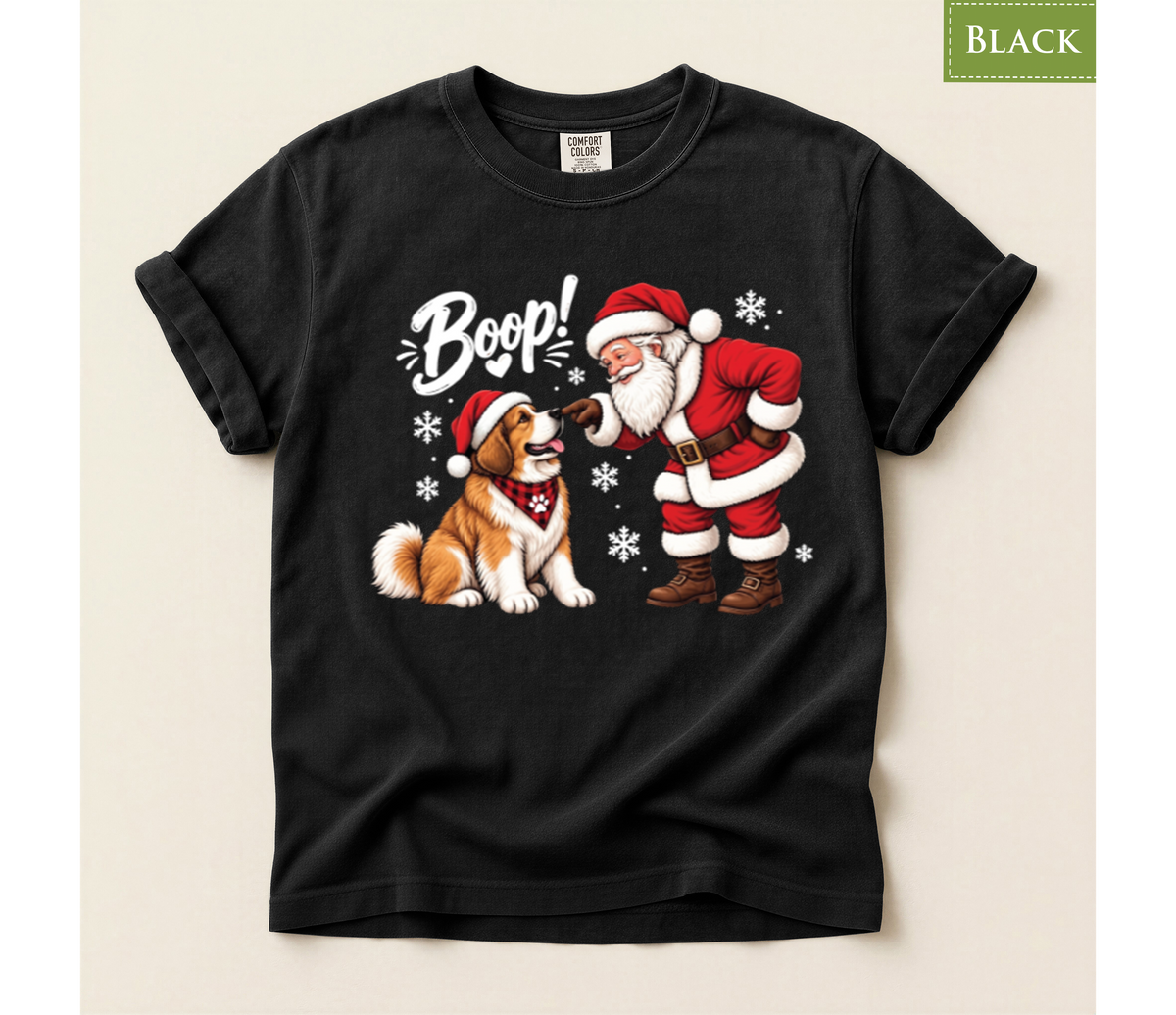 Christmas dog shirt, Santa boop tee, Dog lover gift, Saint Bernard shirt, Funny Xmas tee, Cute puppy shirt, Holiday graphic tee, Dog mom Christmas, Dog dad gift, Winter pet shirt, Merry Christmas tee, Santa Claus shirt, Festive animal tee
