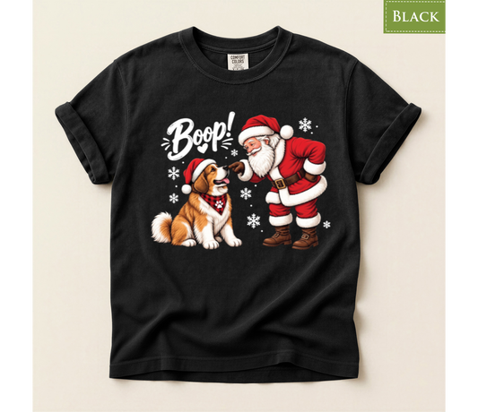 Christmas dog shirt, Santa boop tee, Dog lover gift, Saint Bernard shirt, Funny Xmas tee, Cute puppy shirt, Holiday graphic tee, Dog mom Christmas, Dog dad gift, Winter pet shirt, Merry Christmas tee, Santa Claus shirt, Festive animal tee