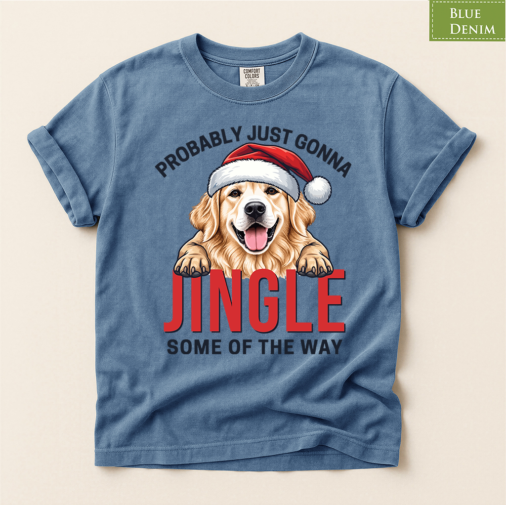 golden retriever tee, jingle retriever tee, funny dog xmas shirt, christmas dog tshirt, retriever xmas shirt, santa hat dog tshirt, retro xmas dog shirt, dog lover xmas shirt, golden retriever mom, humorous xmas tshirt, funny dog lover gift, santa dog lover gift, holiday pet gift t