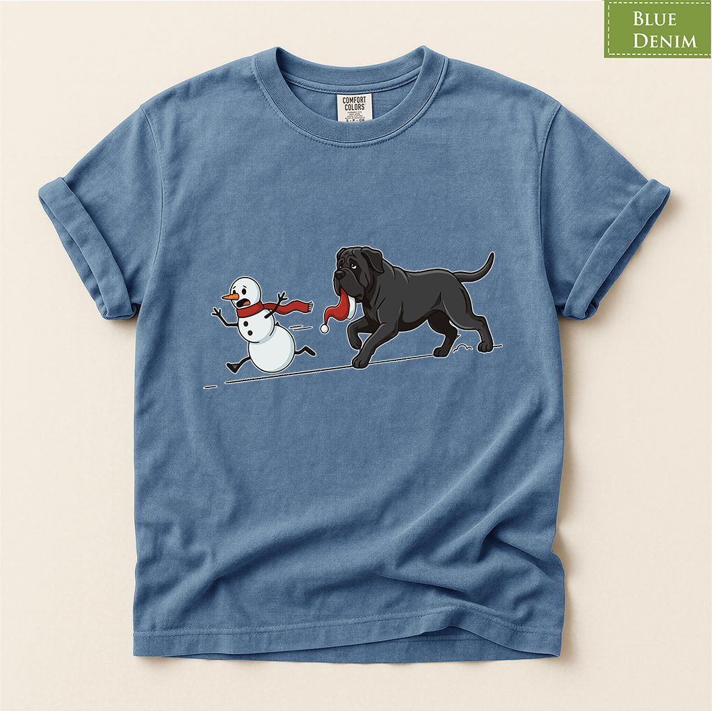 Cane corso shirt, Mastiff xmas shirt, Funny dog shirt, Christmas dog tee, Snowman chase shirt, Big dog lover gift, Dog mom Christmas, Dog dad gift, Winter graphic tee, Merry Christmas tee, Black dog xmas tee, Cute puppy shirt, Holiday pet apparel