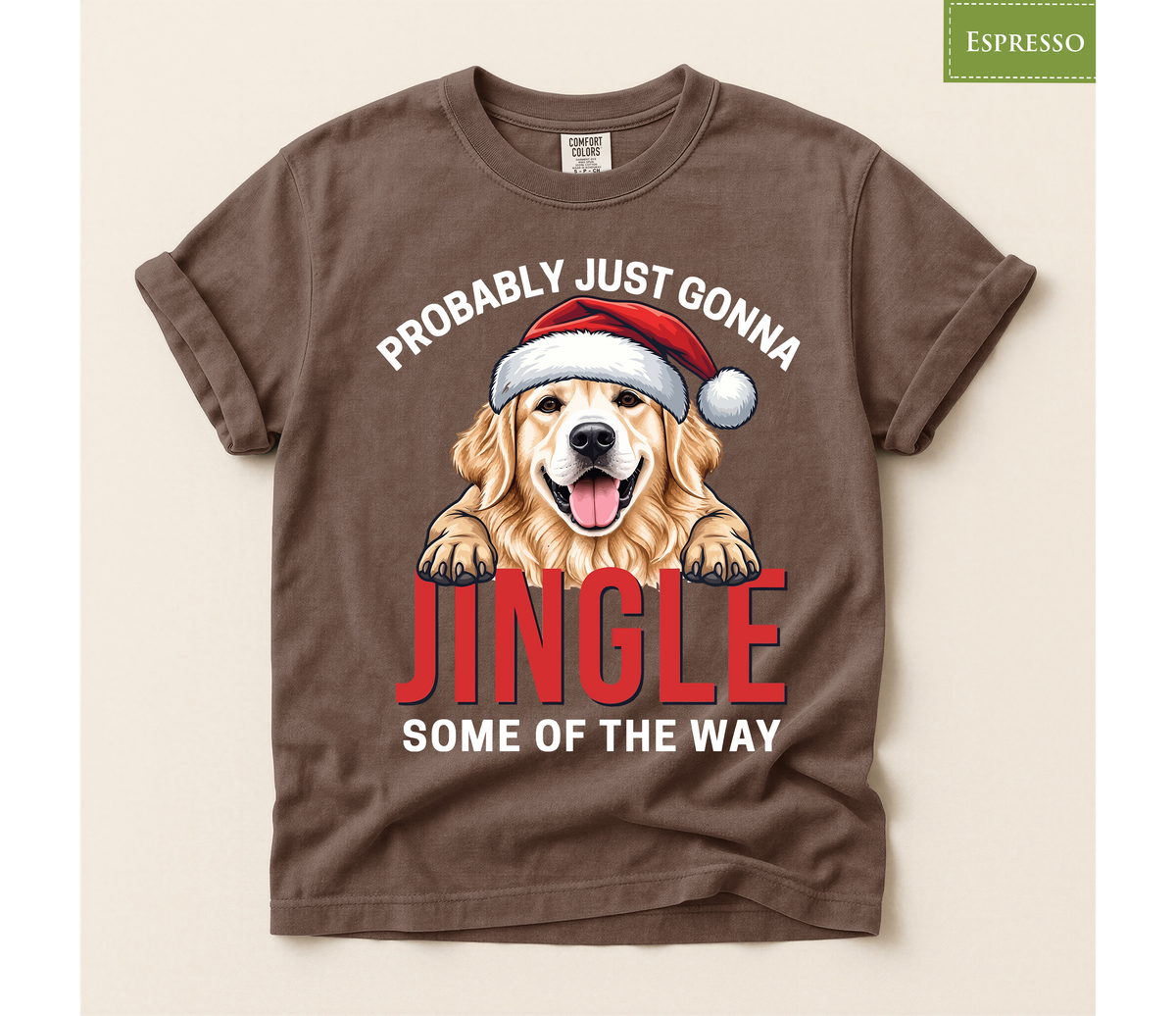 golden retriever tee, jingle retriever tee, funny dog xmas shirt, christmas dog tshirt, retriever xmas shirt, santa hat dog tshirt, retro xmas dog shirt, dog lover xmas shirt, golden retriever mom, humorous xmas tshirt, funny dog lover gift, santa dog lover gift, holiday pet gift t