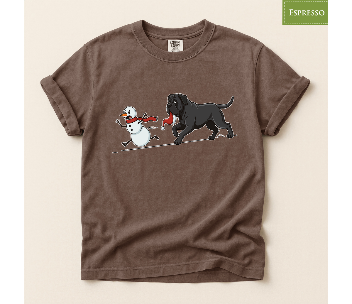 Cane corso shirt, Mastiff xmas shirt, Funny dog shirt, Christmas dog tee, Snowman chase shirt, Big dog lover gift, Dog mom Christmas, Dog dad gift, Winter graphic tee, Merry Christmas tee, Black dog xmas tee, Cute puppy shirt, Holiday pet apparel