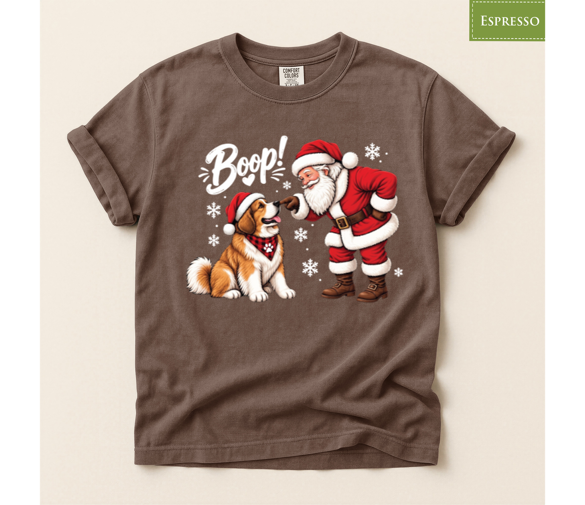 Santa Dog Boop Shirt, Cute Christmas Puppy Tee, Holiday Pet Lover Gift, Saint Bernard Xmas Graphic T-Shirt, Funny Winter Animal Sweatshirt