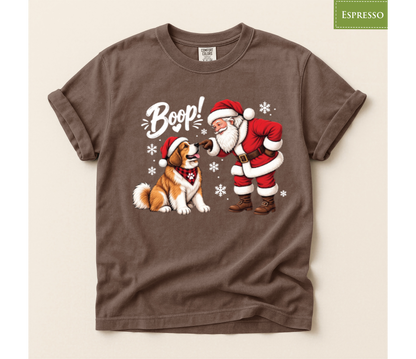 Santa Dog Boop Shirt, Cute Christmas Puppy Tee, Holiday Pet Lover Gift, Saint Bernard Xmas Graphic T-Shirt, Funny Winter Animal Sweatshirt