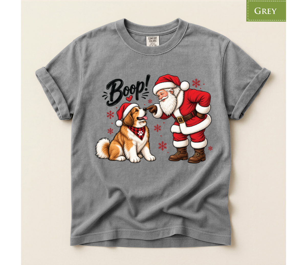 Christmas dog shirt, Santa boop tee, Dog lover gift, Saint Bernard shirt, Funny Xmas tee, Cute puppy shirt, Holiday graphic tee, Dog mom Christmas, Dog dad gift, Winter pet shirt, Merry Christmas tee, Santa Claus shirt, Festive animal tee