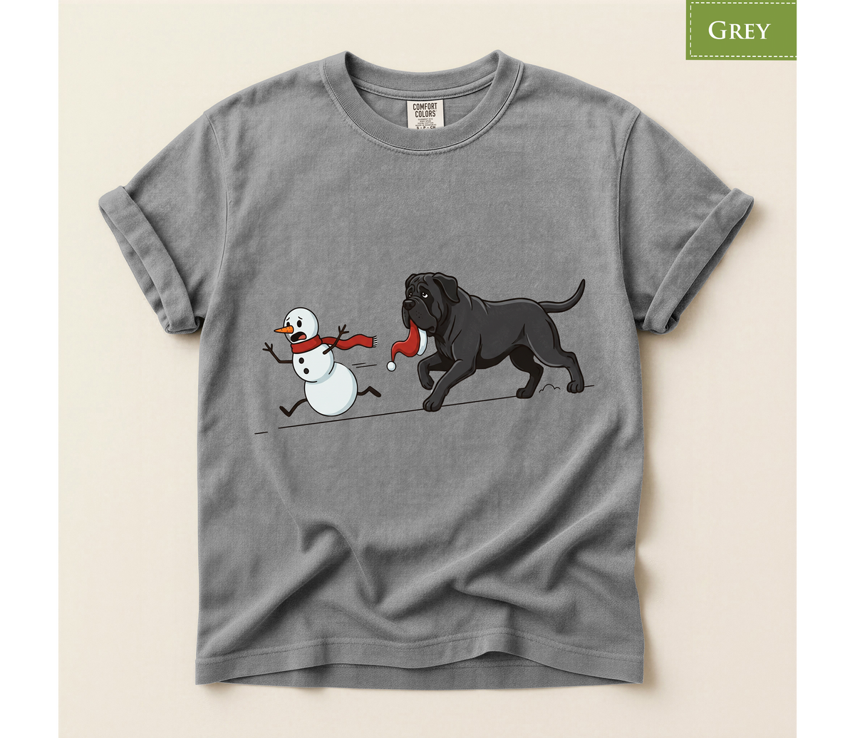 Cane corso shirt, Mastiff xmas shirt, Funny dog shirt, Christmas dog tee, Snowman chase shirt, Big dog lover gift, Dog mom Christmas, Dog dad gift, Winter graphic tee, Merry Christmas tee, Black dog xmas tee, Cute puppy shirt, Holiday pet apparel