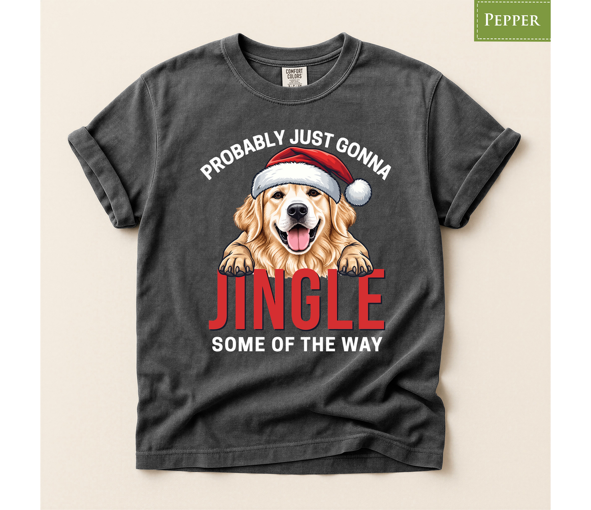 golden retriever tee, jingle retriever tee, funny dog xmas shirt, christmas dog tshirt, retriever xmas shirt, santa hat dog tshirt, retro xmas dog shirt, dog lover xmas shirt, golden retriever mom, humorous xmas tshirt, funny dog lover gift, santa dog lover gift, holiday pet gift t