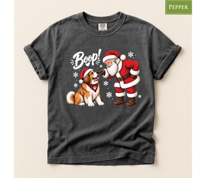 Christmas dog shirt, Santa boop tee, Dog lover gift, Saint Bernard shirt, Funny Xmas tee, Cute puppy shirt, Holiday graphic tee, Dog mom Christmas, Dog dad gift, Winter pet shirt, Merry Christmas tee, Santa Claus shirt, Festive animal tee