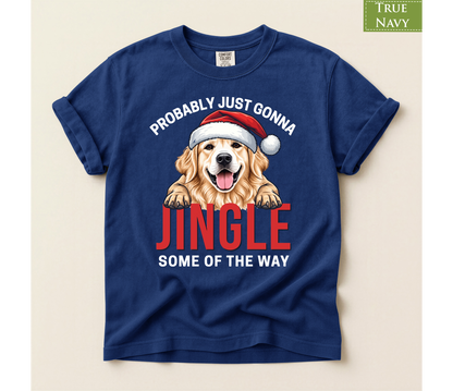 golden retriever tee, jingle retriever tee, funny dog xmas shirt, christmas dog tshirt, retriever xmas shirt, santa hat dog tshirt, retro xmas dog shirt, dog lover xmas shirt, golden retriever mom, humorous xmas tshirt, funny dog lover gift, santa dog lover gift, holiday pet gift t