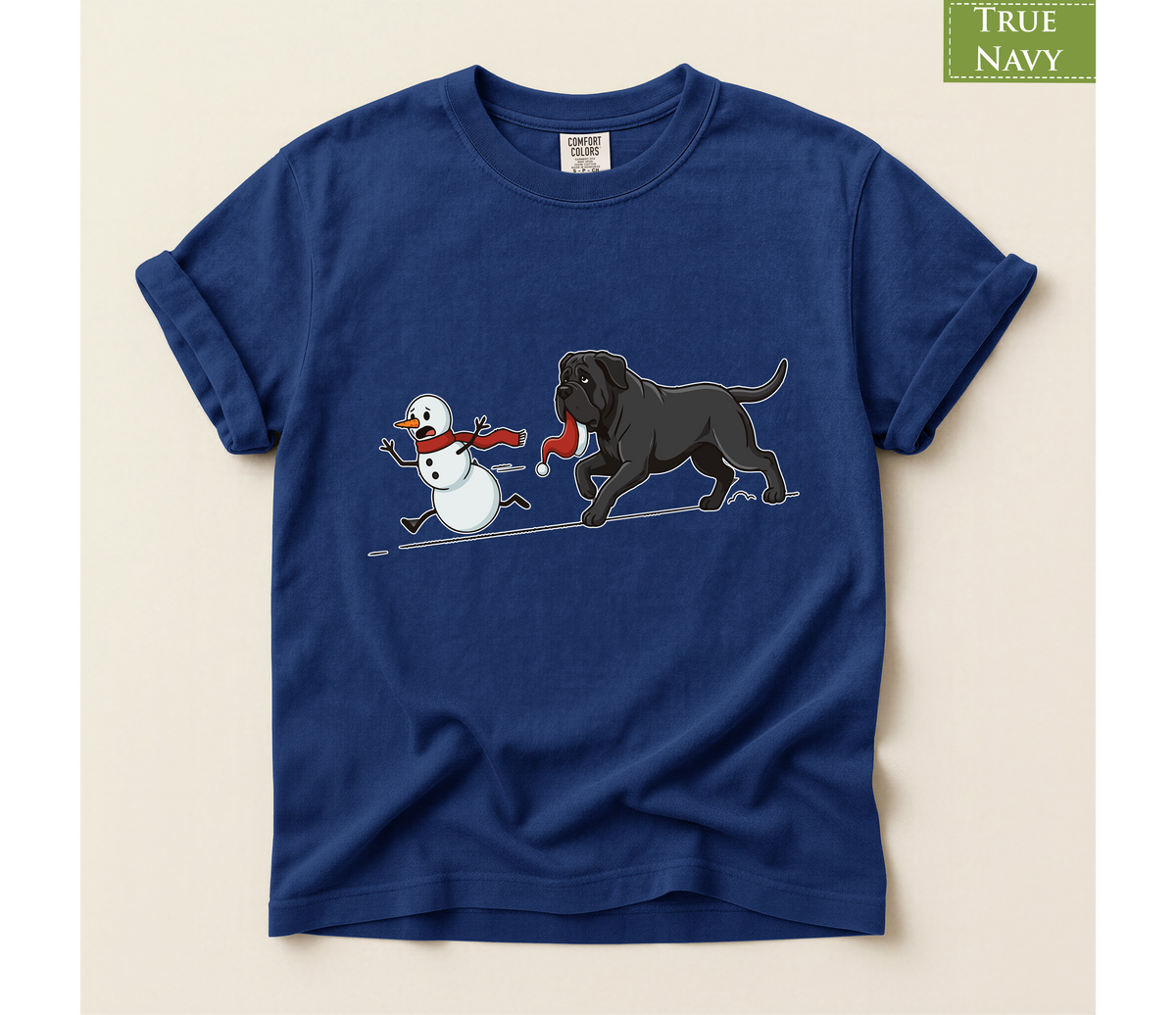 Cane corso shirt, Mastiff xmas shirt, Funny dog shirt, Christmas dog tee, Snowman chase shirt, Big dog lover gift, Dog mom Christmas, Dog dad gift, Winter graphic tee, Merry Christmas tee, Black dog xmas tee, Cute puppy shirt, Holiday pet apparel
