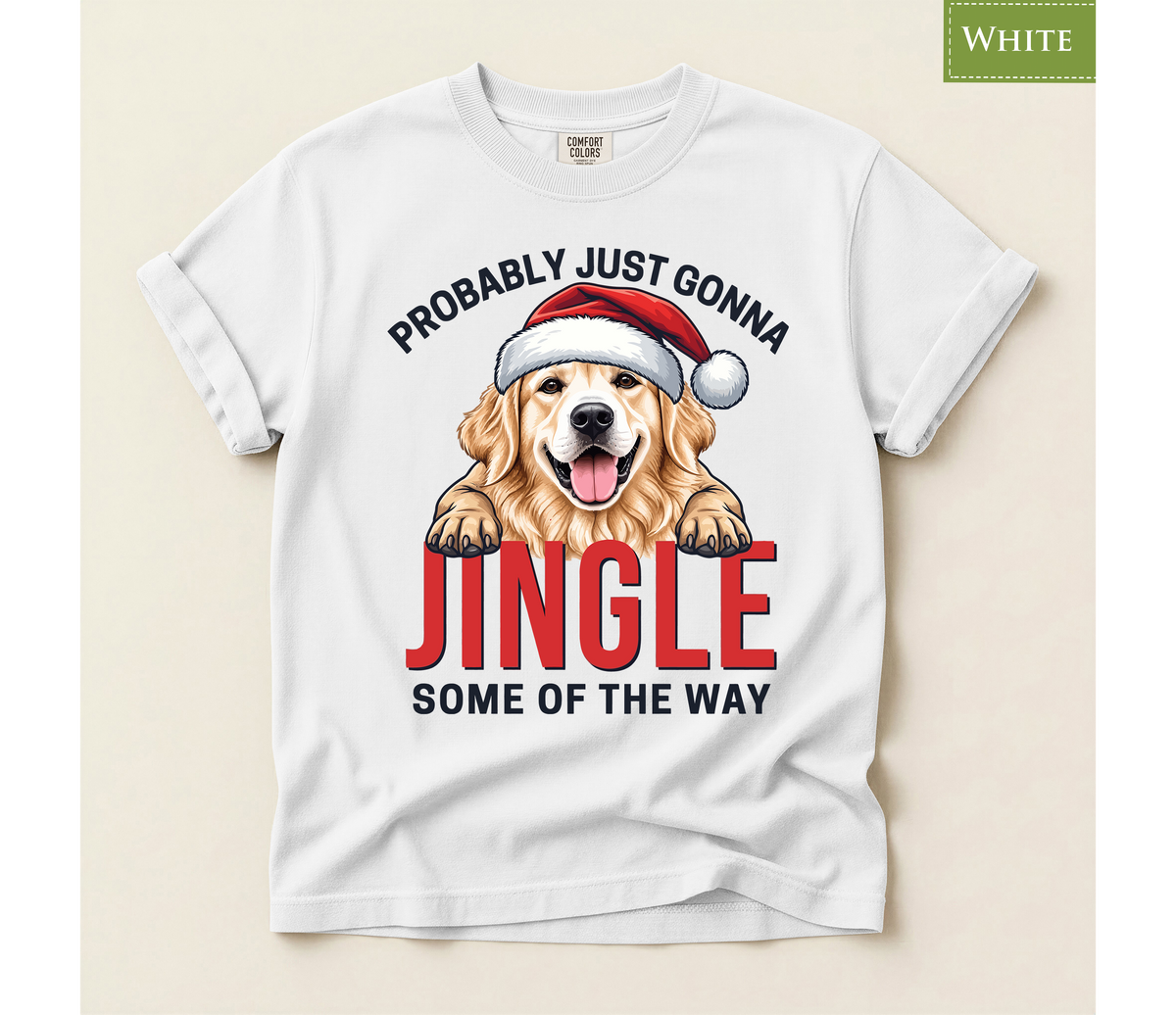 golden retriever tee, jingle retriever tee, funny dog xmas shirt, christmas dog tshirt, retriever xmas shirt, santa hat dog tshirt, retro xmas dog shirt, dog lover xmas shirt, golden retriever mom, humorous xmas tshirt, funny dog lover gift, santa dog lover gift, holiday pet gift t