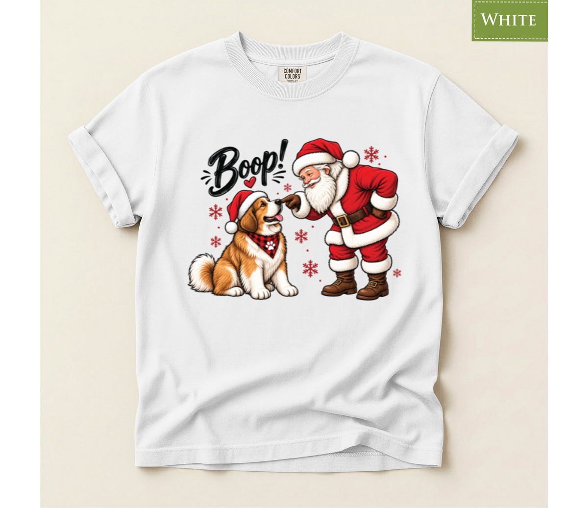 Christmas dog shirt, Santa boop tee, Dog lover gift, Saint Bernard shirt, Funny Xmas tee, Cute puppy shirt, Holiday graphic tee, Dog mom Christmas, Dog dad gift, Winter pet shirt, Merry Christmas tee, Santa Claus shirt, Festive animal tee