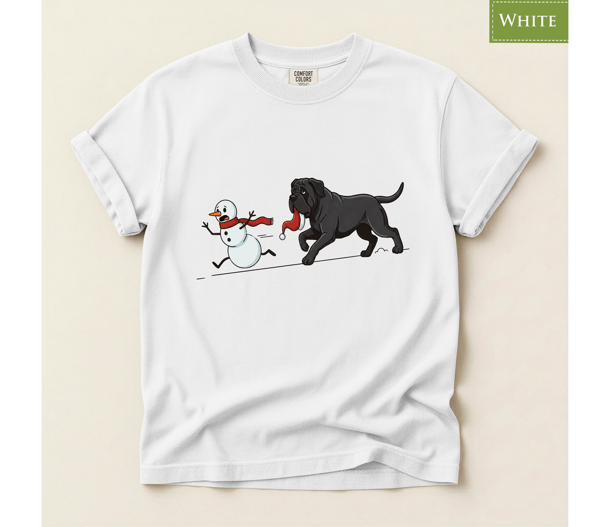 Cane corso shirt, Mastiff xmas shirt, Funny dog shirt, Christmas dog tee, Snowman chase shirt, Big dog lover gift, Dog mom Christmas, Dog dad gift, Winter graphic tee, Merry Christmas tee, Black dog xmas tee, Cute puppy shirt, Holiday pet apparel