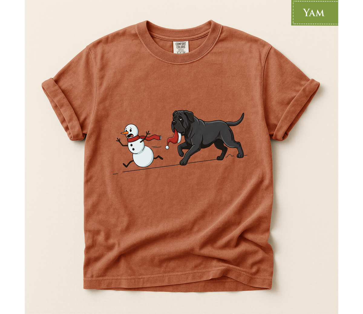Cane corso shirt, Mastiff xmas shirt, Funny dog shirt, Christmas dog tee, Snowman chase shirt, Big dog lover gift, Dog mom Christmas, Dog dad gift, Winter graphic tee, Merry Christmas tee, Black dog xmas tee, Cute puppy shirt, Holiday pet apparel