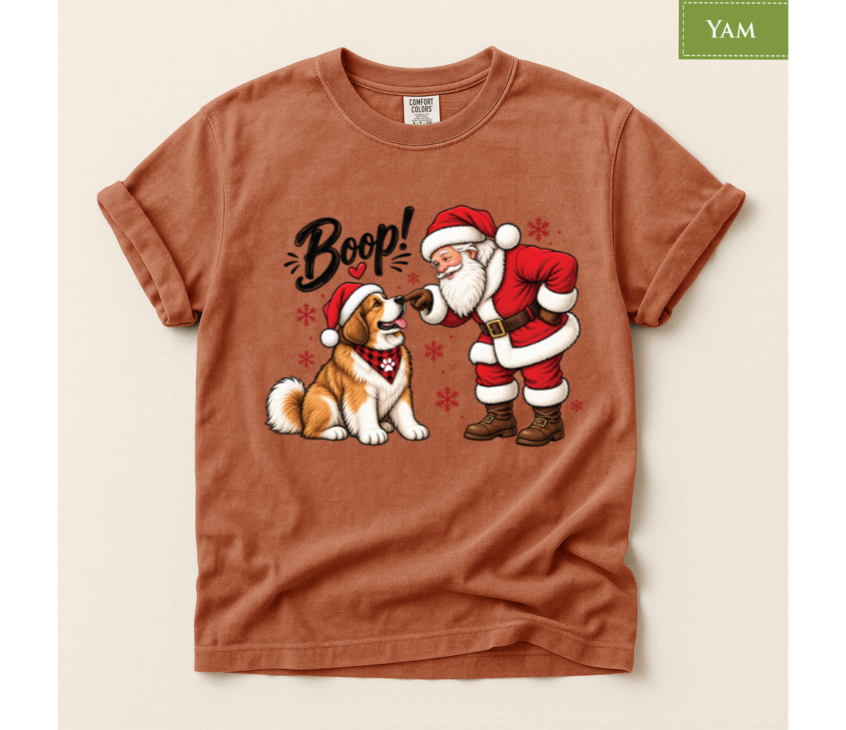 Christmas dog shirt, Santa boop tee, Dog lover gift, Saint Bernard shirt, Funny Xmas tee, Cute puppy shirt, Holiday graphic tee, Dog mom Christmas, Dog dad gift, Winter pet shirt, Merry Christmas tee, Santa Claus shirt, Festive animal tee