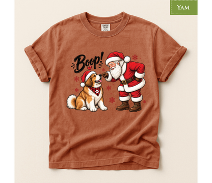 Christmas dog shirt, Santa boop tee, Dog lover gift, Saint Bernard shirt, Funny Xmas tee, Cute puppy shirt, Holiday graphic tee, Dog mom Christmas, Dog dad gift, Winter pet shirt, Merry Christmas tee, Santa Claus shirt, Festive animal tee