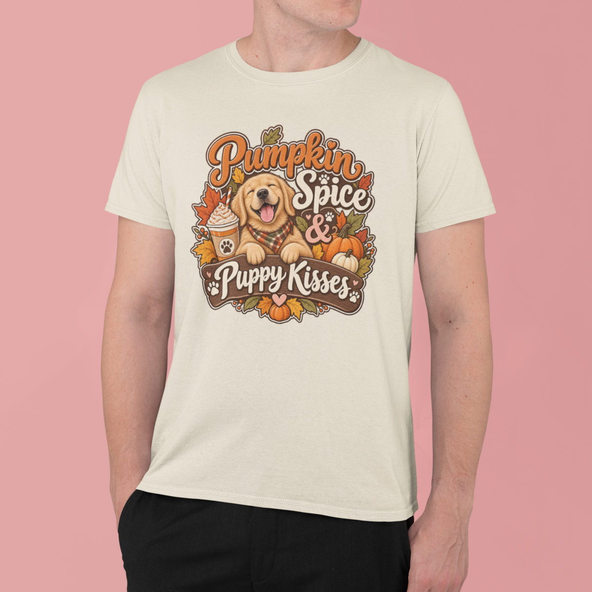 pumpkin spice shirt, puppy kisses tee, fall dog mom shirt, dog lover fall gift, autumn dog tee, golden retriever tee, cute dog lover gift, thanksgiving t shirt, cozy season shirt, fall aesthetic tee, pumpkin latte shirt, cute puppy apparel, vintage fall tee