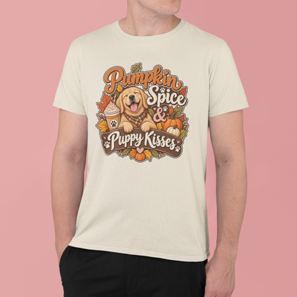 pumpkin spice shirt, puppy kisses tee, fall dog mom shirt, dog lover fall gift, autumn dog tee, golden retriever tee, cute dog lover gift, thanksgiving t shirt, cozy season shirt, fall aesthetic tee, pumpkin latte shirt, cute puppy apparel, vintage fall tee