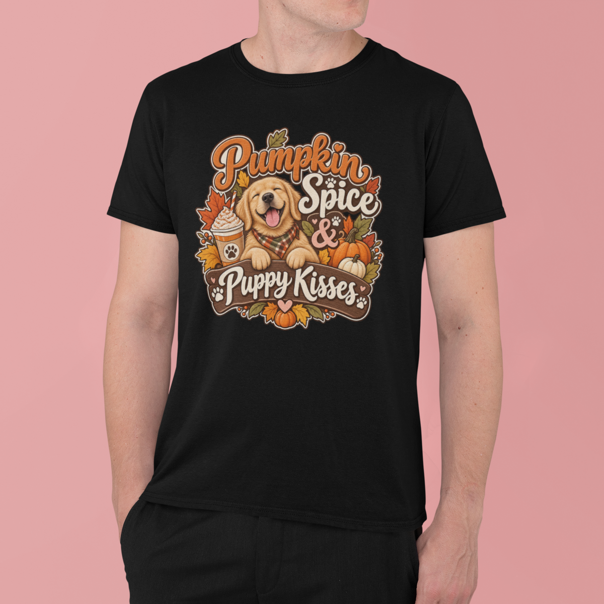 pumpkin spice shirt, puppy kisses tee, fall dog mom shirt, dog lover fall gift, autumn dog tee, golden retriever tee, cute dog lover gift, thanksgiving t shirt, cozy season shirt, fall aesthetic tee, pumpkin latte shirt, cute puppy apparel, vintage fall tee