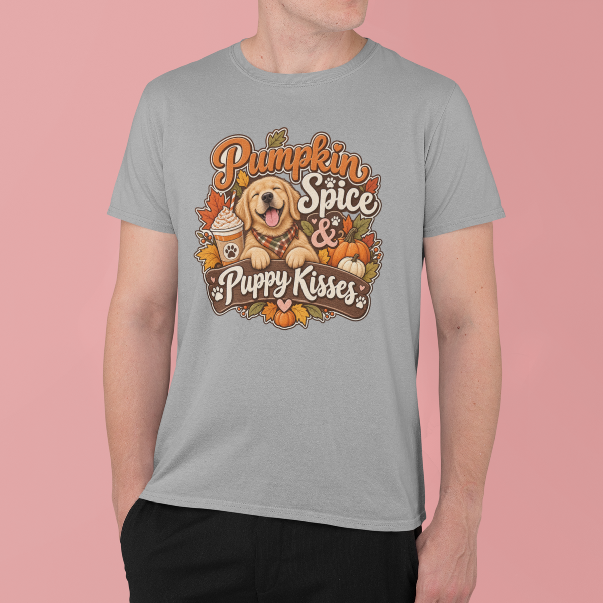 pumpkin spice shirt, puppy kisses tee, fall dog mom shirt, dog lover fall gift, autumn dog tee, golden retriever tee, cute dog lover gift, thanksgiving t shirt, cozy season shirt, fall aesthetic tee, pumpkin latte shirt, cute puppy apparel, vintage fall tee