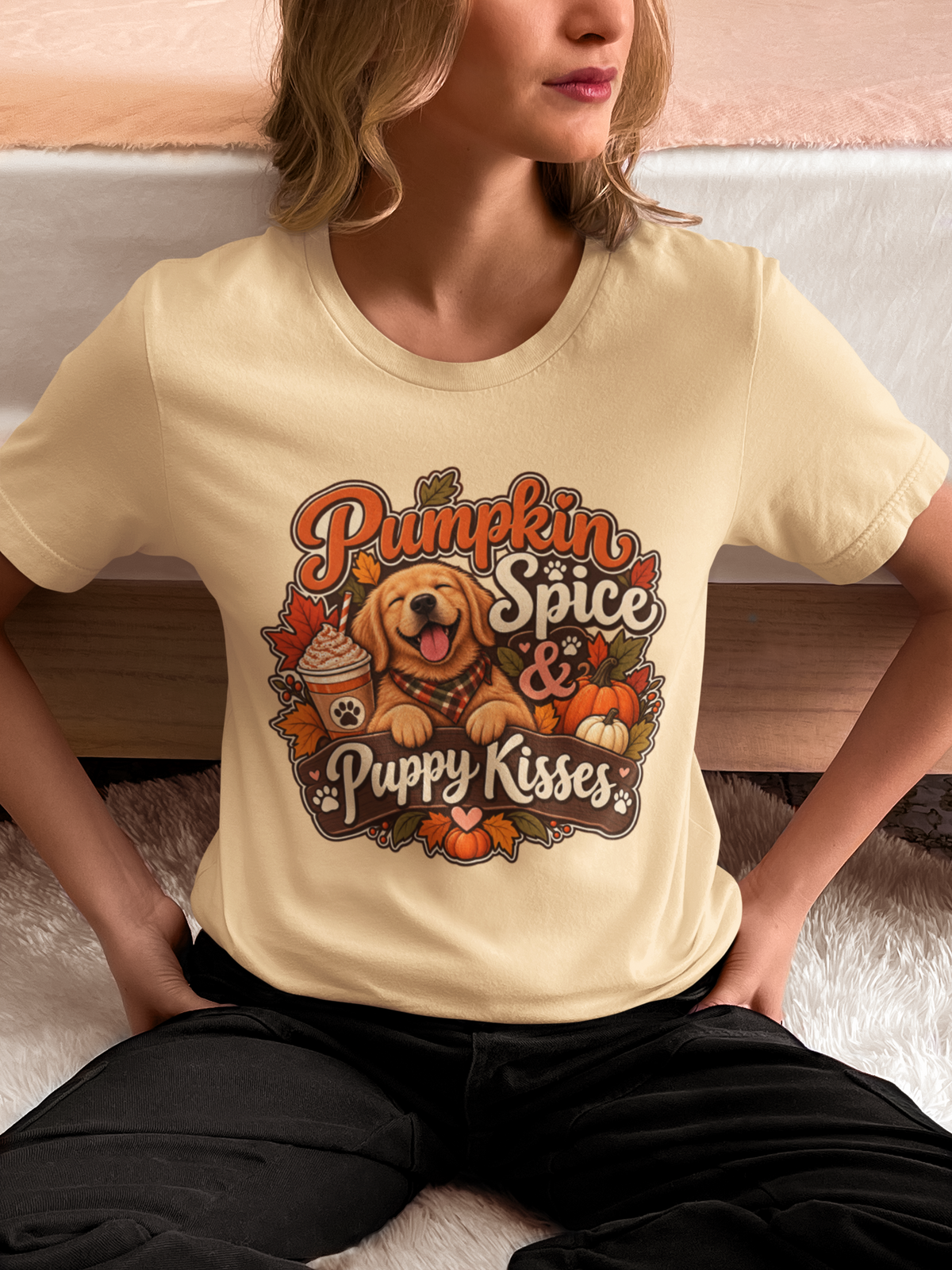 pumpkin spice shirt, puppy kisses tee, fall dog mom shirt, dog lover fall gift, autumn dog tee, golden retriever tee, cute dog lover gift, thanksgiving t shirt, cozy season shirt, fall aesthetic tee, pumpkin latte shirt, cute puppy apparel, vintage fall tee