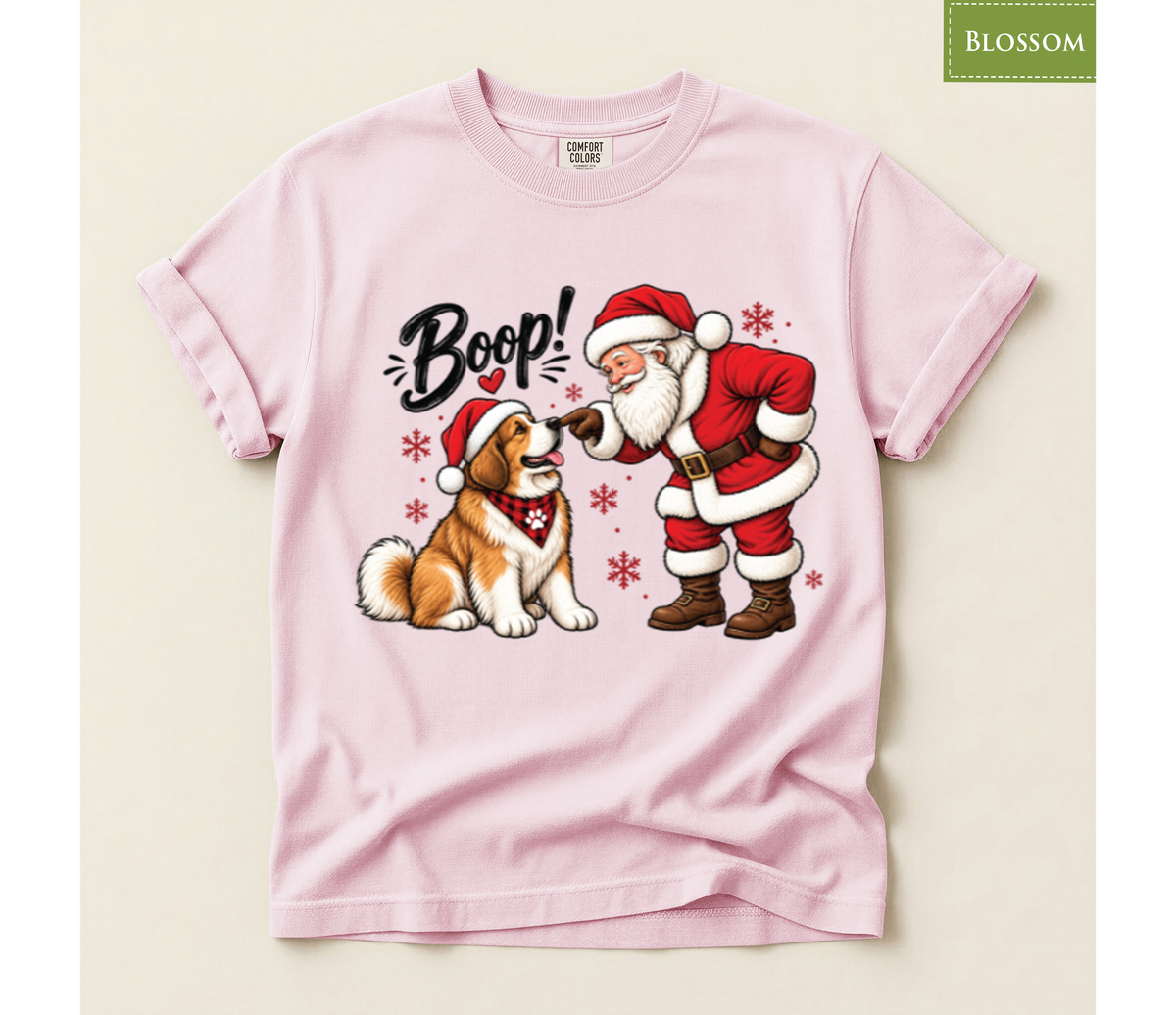 Santa Dog Boop Shirt, Cute Christmas Puppy Tee, Holiday Pet Lover Gift, Saint Bernard Xmas Graphic T-Shirt, Funny Winter Animal Sweatshirt