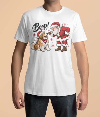 Christmas dog shirt, Santa boop tee, Dog lover gift, Saint Bernard shirt, Funny Xmas tee, Cute puppy shirt, Holiday graphic tee, Dog mom Christmas, Dog dad gift, Winter pet shirt, Merry Christmas tee, Santa Claus shirt, Festive animal tee