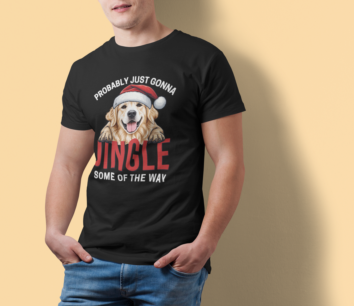 golden retriever tee, jingle retriever tee, funny dog xmas shirt, christmas dog tshirt, retriever xmas shirt, santa hat dog tshirt, retro xmas dog shirt, dog lover xmas shirt, golden retriever mom, humorous xmas tshirt, funny dog lover gift, santa dog lover gift, holiday pet gift t