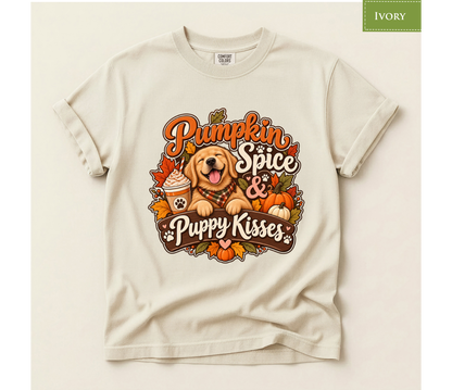 pumpkin spice shirt, puppy kisses tee, fall dog mom shirt, dog lover fall gift, autumn dog tee, golden retriever tee, cute dog lover gift, thanksgiving t shirt, cozy season shirt, fall aesthetic tee, pumpkin latte shirt, cute puppy apparel, vintage fall tee