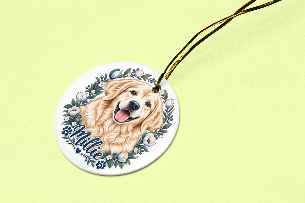 Custom Pet Portrait Ceramic Ornament – Personalized Dog Photo Keepsake