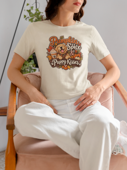 pumpkin spice shirt, puppy kisses tee, fall dog mom shirt, dog lover fall gift, autumn dog tee, golden retriever tee, cute dog lover gift, thanksgiving t shirt, cozy season shirt, fall aesthetic tee, pumpkin latte shirt, cute puppy apparel, vintage fall tee