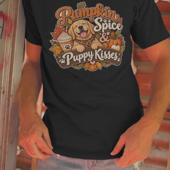 pumpkin spice shirt, puppy kisses tee, fall dog mom shirt, dog lover fall gift, autumn dog tee, golden retriever tee, cute dog lover gift, thanksgiving t shirt, cozy season shirt, fall aesthetic tee, pumpkin latte shirt, cute puppy apparel, vintage fall tee