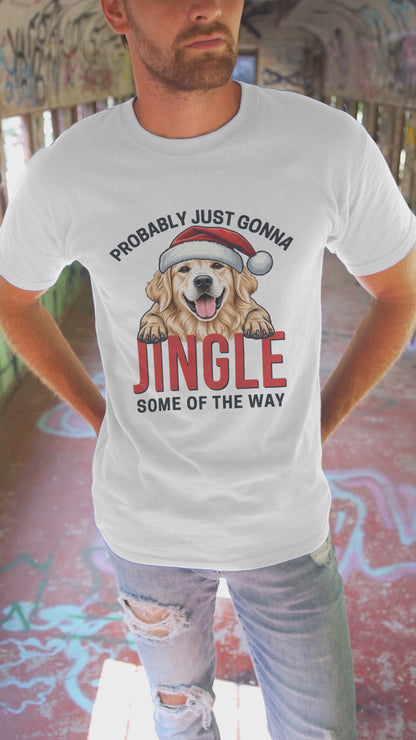 golden retriever tee, jingle retriever tee, funny dog xmas shirt, christmas dog tshirt, retriever xmas shirt, santa hat dog tshirt, retro xmas dog shirt, dog lover xmas shirt, golden retriever mom, humorous xmas tshirt, funny dog lover gift, santa dog lover gift, holiday pet gift t