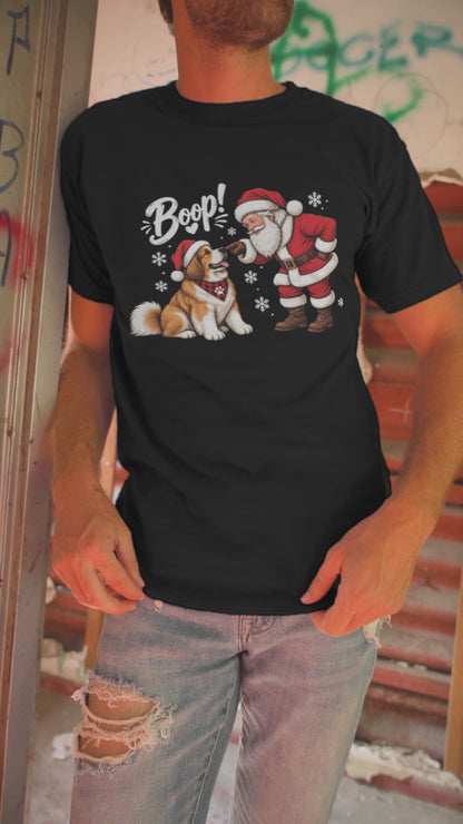 Christmas dog shirt, Santa boop tee, Dog lover gift, Saint Bernard shirt, Funny Xmas tee, Cute puppy shirt, Holiday graphic tee, Dog mom Christmas, Dog dad gift, Winter pet shirt, Merry Christmas tee, Santa Claus shirt, Festive animal tee