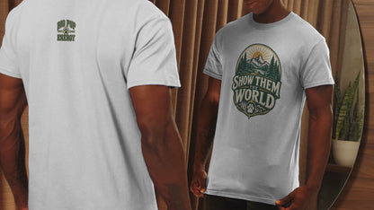 show them the world, mountain adventure, hiking shirt, travel lover gift, outdoor adventure, mountain lover gift, adventure shirt, hiking lover gift, wanderlust shirt, nature lover gift, dog adventure shirt, camping lover gift, outdoor lover tee