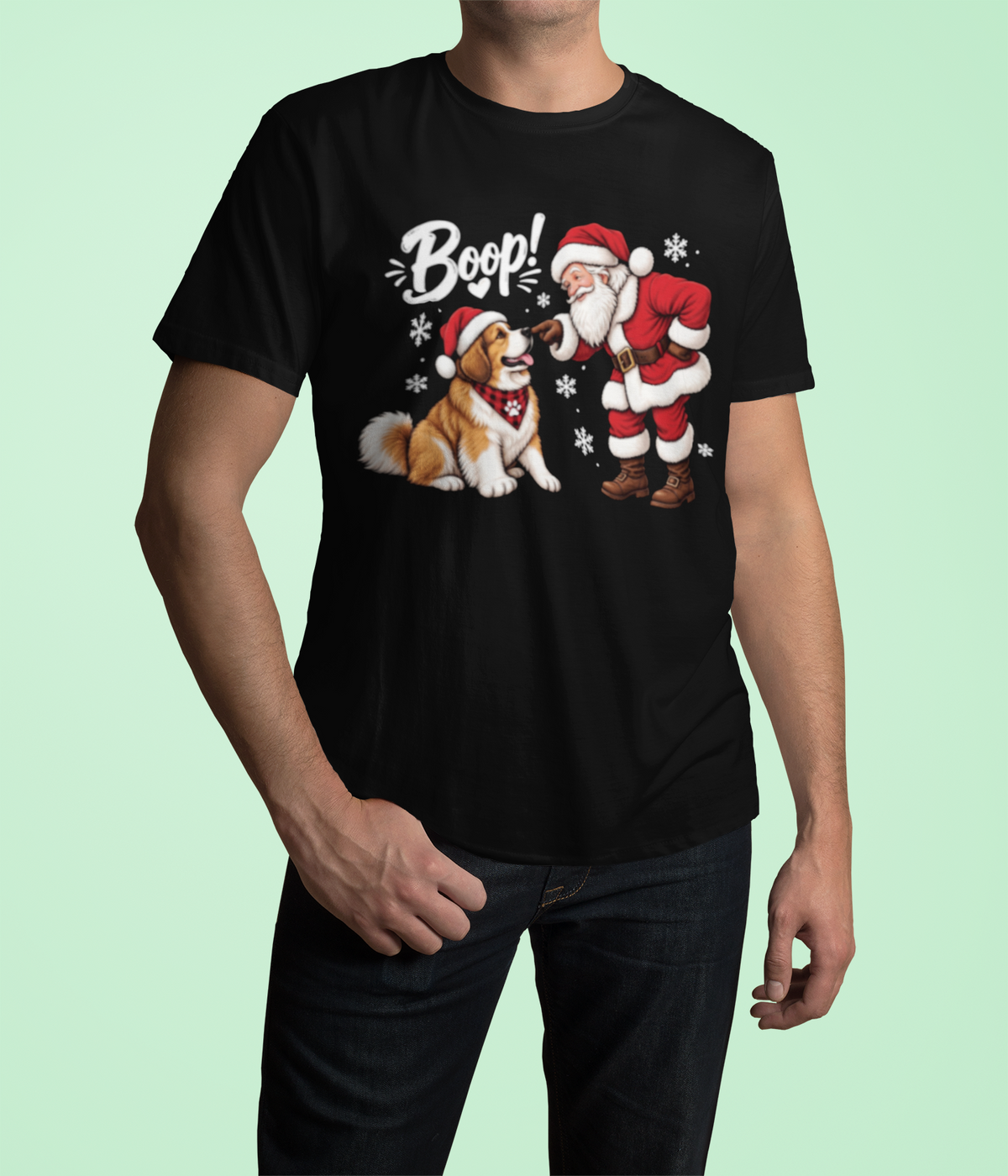 Christmas dog shirt, Santa boop tee, Dog lover gift, Saint Bernard shirt, Funny Xmas tee, Cute puppy shirt, Holiday graphic tee, Dog mom Christmas, Dog dad gift, Winter pet shirt, Merry Christmas tee, Santa Claus shirt, Festive animal tee